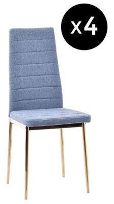 Set Of 4 Lido Dining Chair In Blue Color Fabric With Gold Legs