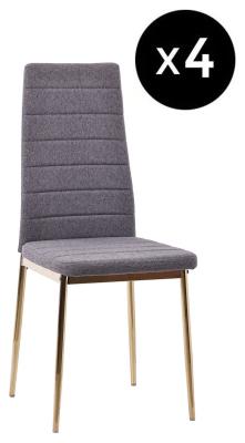 Set Of 4 Lido Dining Chair In Dark Grey Color Fabric With Gold Legs