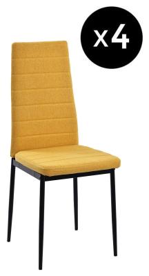 Set Of 4 Lido Dining Chair In Yellow Color Fabric With Black Legs