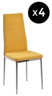 Set Of 4 Lido Dining Chair In Yellow Color Fabric With Chrome Legs