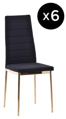 Set Of 6 Lido Dining Chair In Black Color Fabric With Gold Legs