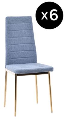 Set Of 6 Lido Dining Chair In Blue Color Fabric With Gold Legs