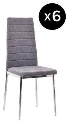 Set Of 6 Lido Dining Chair In Dark Grey Color Fabric With Chrome Legs