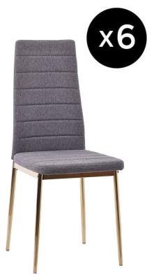 Set Of 6 Lido Dining Chair In Dark Grey Color Fabric With Gold Legs