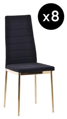 Set Of 8 Lido Dining Chair In Black Color Fabric With Gold Legs