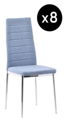 Set Of 8 Lido Dining Chair In Blue Color Fabric With Chrome Legs