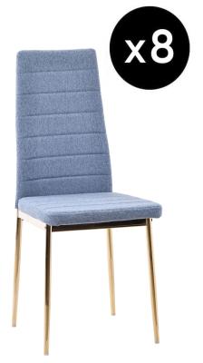 Set Of 8 Lido Dining Chair In Blue Color Fabric With Gold Legs