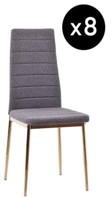 Set Of 8 Lido Dining Chair In Dark Grey Color Fabric With Gold Legs