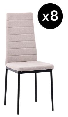 Set Of 8 Lido Dining Chair In Sand Color Fabric With Black Legs