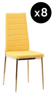 Set Of 8 Lido Dining Chair In Yellow Color Fabric With Gold Legs