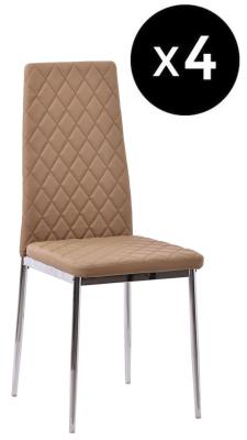 Set Of 4 Metro Dining Chairs In Beige Colour Leather And Chrome Metal Legs