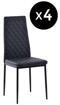 Set Of 4 Metro Dining Chairs In Black Colour Leather And Black Metal Legs