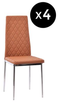 Set Of 4 Metro Dining Chairs In Burnt Orange Color Leather And Chrome Metal Legs