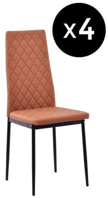 Set Of 4 Metro Dining Chairs In Burnt Orange Colour Leather And Black Metal Legs