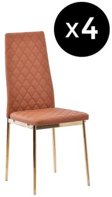 Set Of 4 Metro Dining Chairs In Burnt Orange Colour Leather And Gold Metal Legs