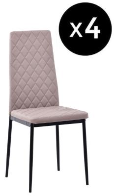 Set Of 4 Metro Dining Chairs In Cappuccino Colour Leather And Black Metal Legs