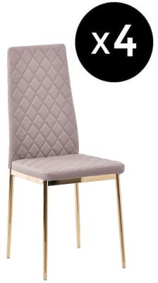 Set Of 4 Metro Dining Chairs In Cappuccino Colour Leather And Gold Metal Legs