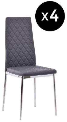 Set Of 4 Metro Dining Chairs In Grey Colour Leather And Chrome Metal Legs