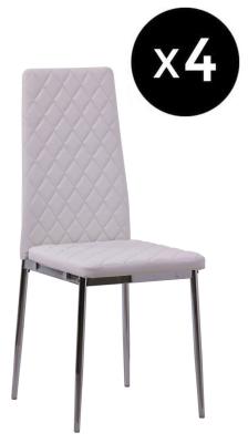 Set Of 4 Metro Dining Chairs In White Colour Leather And Chrome Metal Legs