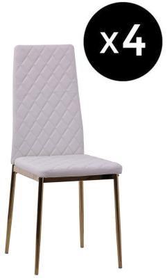 Set Of 4 Metro Dining Chairs In White Colour Leather And Gold Metal Legs