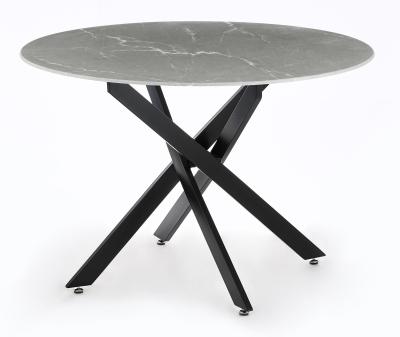 Chopstick 110cm Grey And Black Round Dining Table Marble Effect Top