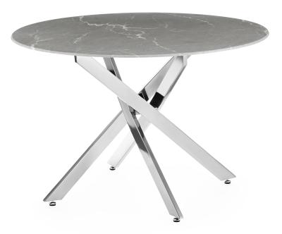 Chopstick 110cm Grey And Chrome Round Dining Table Marble Effect Top