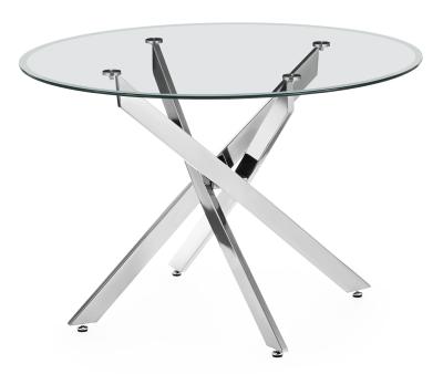 Chopstick 110cm Clear Glass And Chrome Round Dining Table Tempered Top