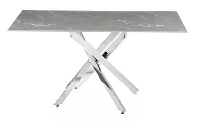 Chopstick 150cm Grey And Chrome Dining Table Marble Effect Top