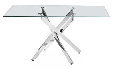 Chopstick 150cm Clear Glass And Chrome Dining Table Tempered Top