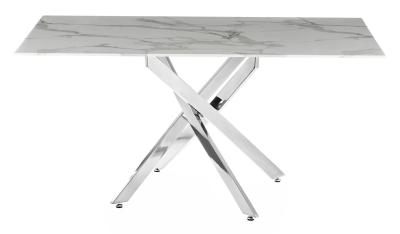 Chopstick 150cm White And Chrome Dining Table Marble Effect Top