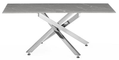 Chopstick Grey And Chrome Coffee Table 110cm Marble Effect Top