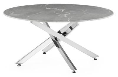 Chopstick Grey And Chrome Round Coffee Table 90cm Marble Effect Top