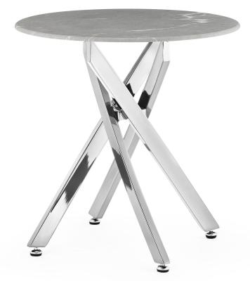 Chopstick Grey And Chrome Round Side Table 55cm Marble Effect Top