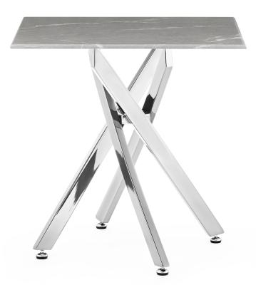 Chopstick Grey And Chrome Square Side Table 55cm Marble Effect Top