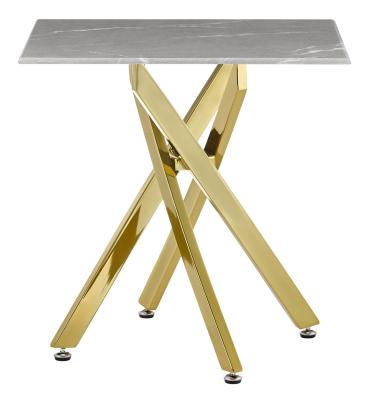 Chopstick Grey And Gold Square Side Table 55cm Marble Effect Top