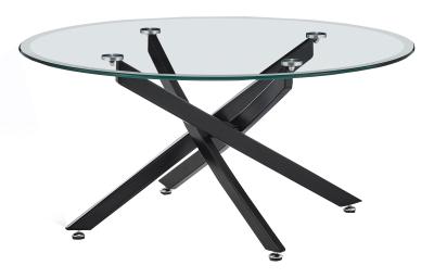 Chopstick Clear Glass And Black Round Coffee Table 90cm Tempered Top