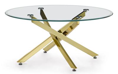 Chopstick Clear Glass And Gold Round Coffee Table 90cm Tempered Top