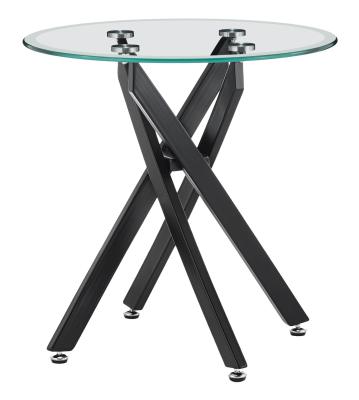 Chopstick Clear Glass And Black Round Side Table 55cm Tempered Top