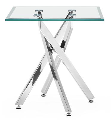 Chopstick Clear Glass And Chrome Square Side Table 55cm Tempered Top