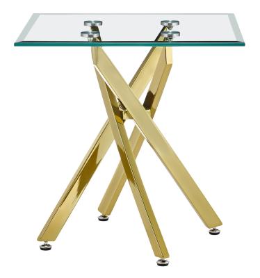 Chopstick Clear Glass And Gold Square Side Table 55cm Tempered Top