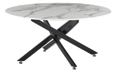 Chopstick White And Black Round Coffee Table 90cm Marble Effect Top