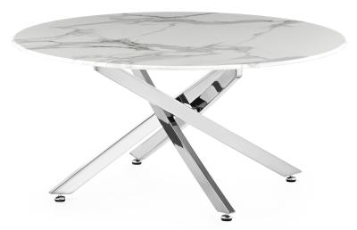 Chopstick White And Chrome Round Coffee Table 90cm Marble Effect Top