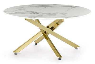 Chopstick White And Gold Round Coffee Table 90cm Marble Effect Top