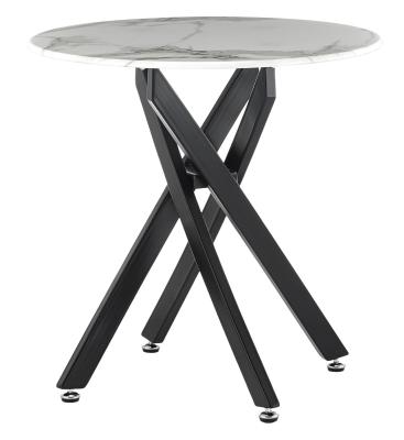 Chopstick White And Black Round Side Table 55cm Marble Effect Top