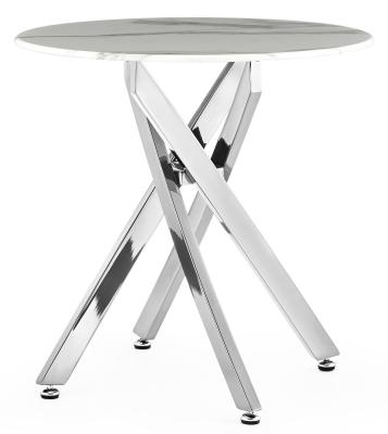 Chopstick White And Gold Round Side Table 55cm Marble Effect Top