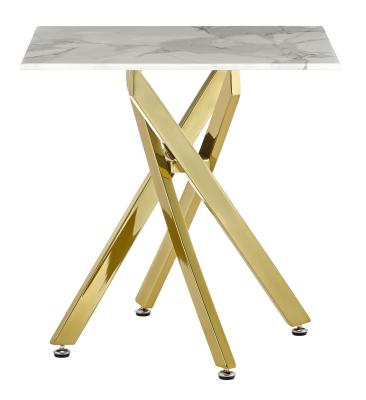 Chopstick White And Gold Square Side Table 55cm Marble Effect Top