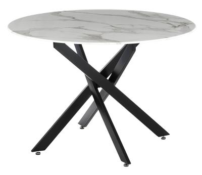 Chopstick 110cm White And Black Round Dining Table Marble Effect Top