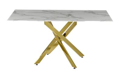 Chopstick 150cm White And Gold Dining Table Marble Effect Top