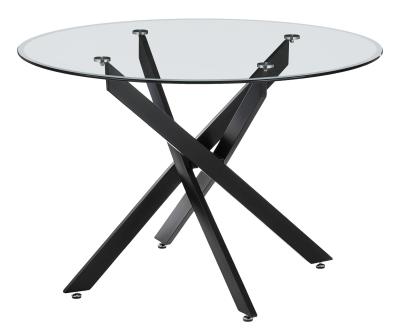 Chopstick 110cm Clear Glass And Black Round Dining Table Tempered Top