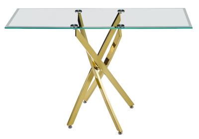 Chopstick Clear Glass And Gold Console Table 120cm Tempered Top